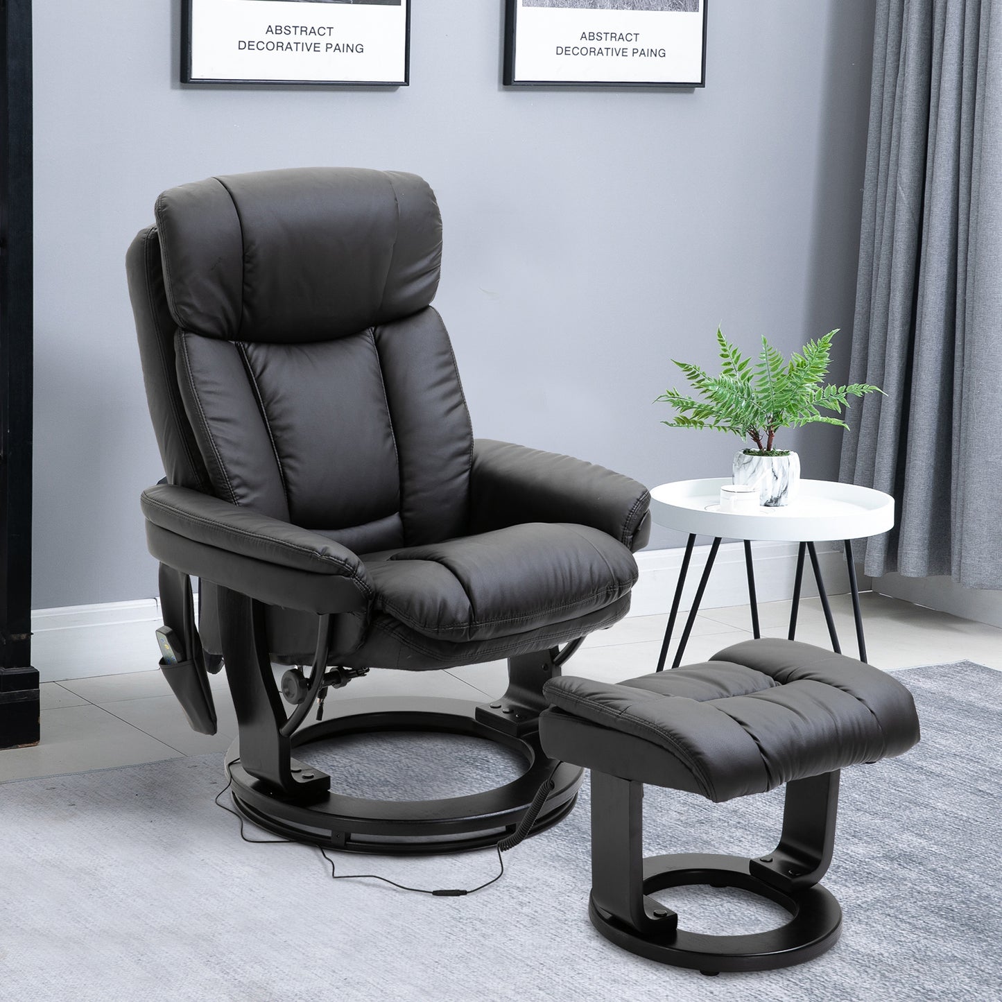 Flynn PU Leather Massage Recliner Chair with Ottoman - Black