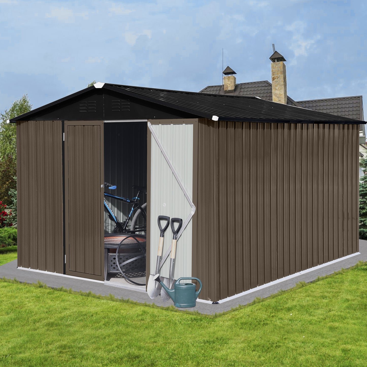 Homer 10 X 8 ft Metal Garden Sheds Outdoor Storage - Brown+Black