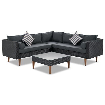 Selma  4 Pc Outdoor Wicker Sofa Set - Black+ Gray