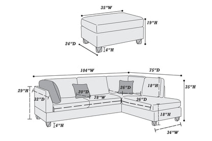 Esra 3pc Sectional Reversible Chaise Sofa And Ottoman - Sand