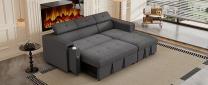 Tumic Pull-Out Sofa Bed L-Shape Sectional Sofa - Gray