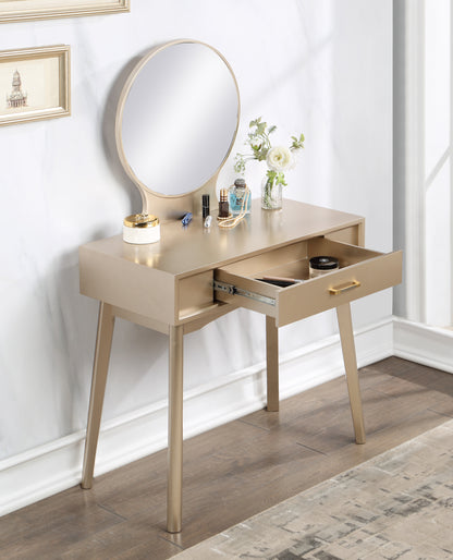 Maly Contemporary Wood Vanity and Stool Set - Gold