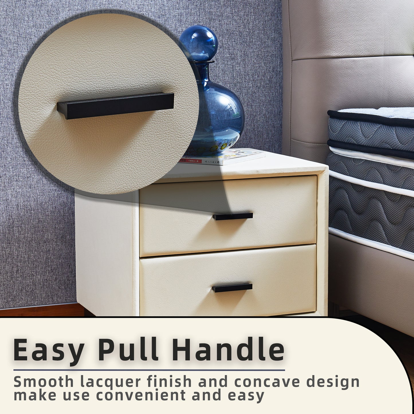 Meu Modern Nightstand with 2 Drawers - Beige