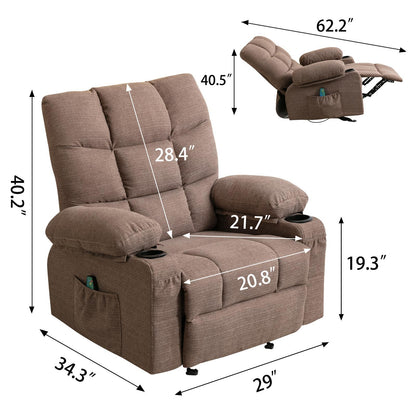 Jayla Recliner Chair Massage Heating sofa with USB - Brown