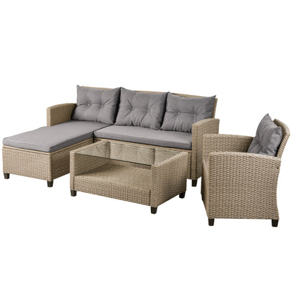 Lorimer 4 Pc Outdoor Patio Rattan Sectional Sofa Set - Gray