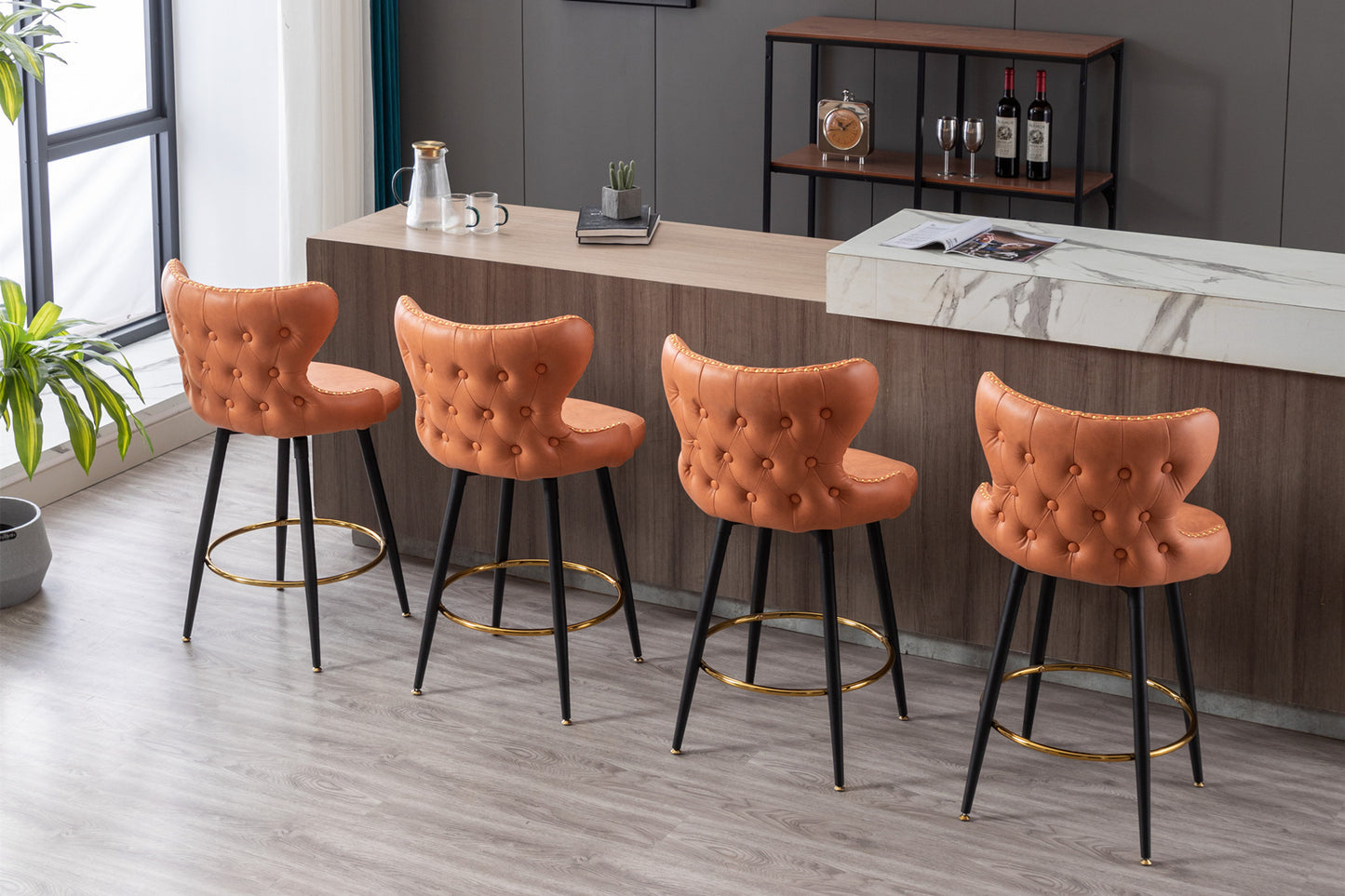 Swivel Bar Stools Counter Height 25"  -  Orange Set of 2