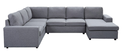 Warren Linen 6 Seat Reversible Modular Sectional Sofa Chaise - Light Gray