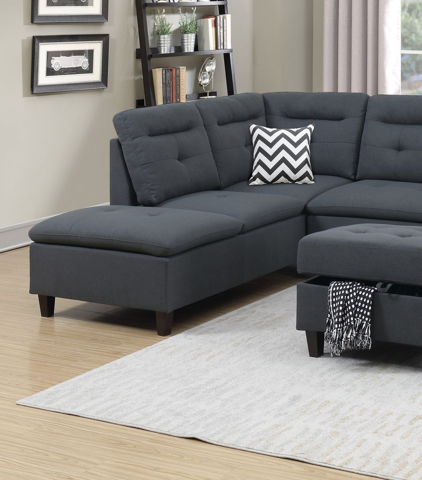 Lar Sectional Fabric Sofa w Ottoman - Dark Gray