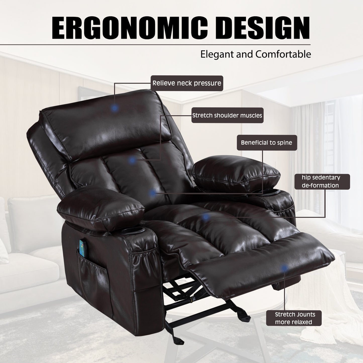 Ravi Heating massage Recliner Chair - Brown