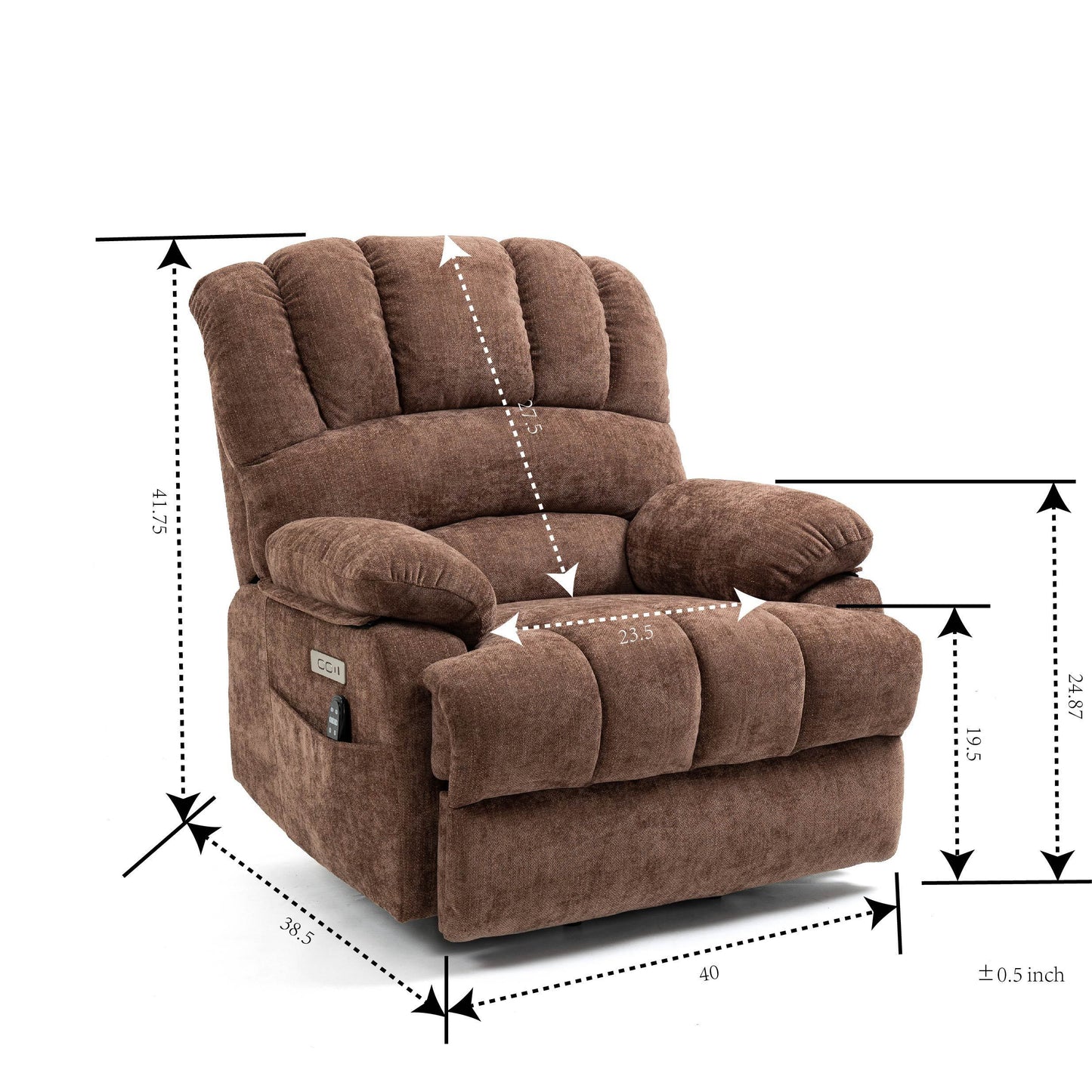 Mia Heat Massage Chenille Power Lift Recliner Chair - Brown