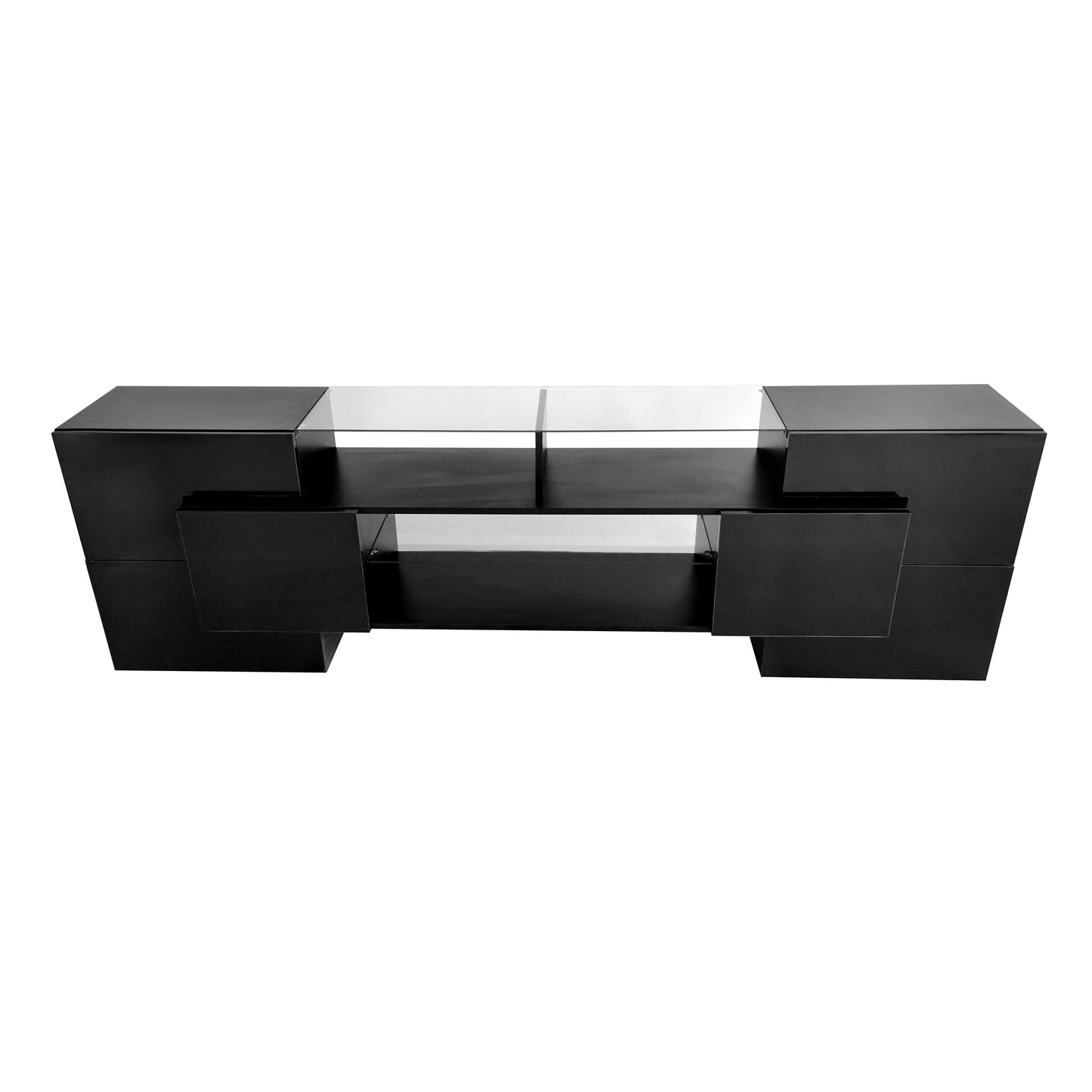 Trax TV Stand with 2 Illuminated Glass Shelves - Black