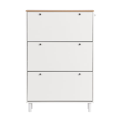 Bio Shoe Cabinet with 3 Flip Drawers - White