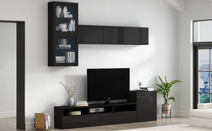 Sata TV Stand with Wall Mounted Floating Storage - Black