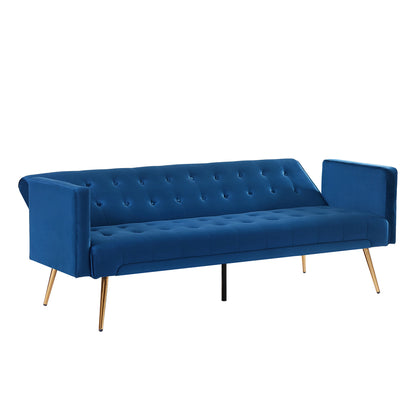 Pix Velvet Upholstered  Convertible Folding Futon Sofa Bed - Blue