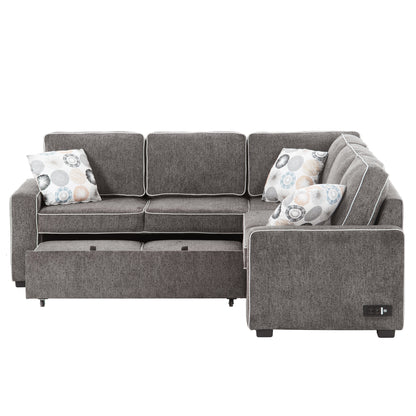 Berg L-Shaped Pull Out Convertible Sleeper Sofa - Dark Gray