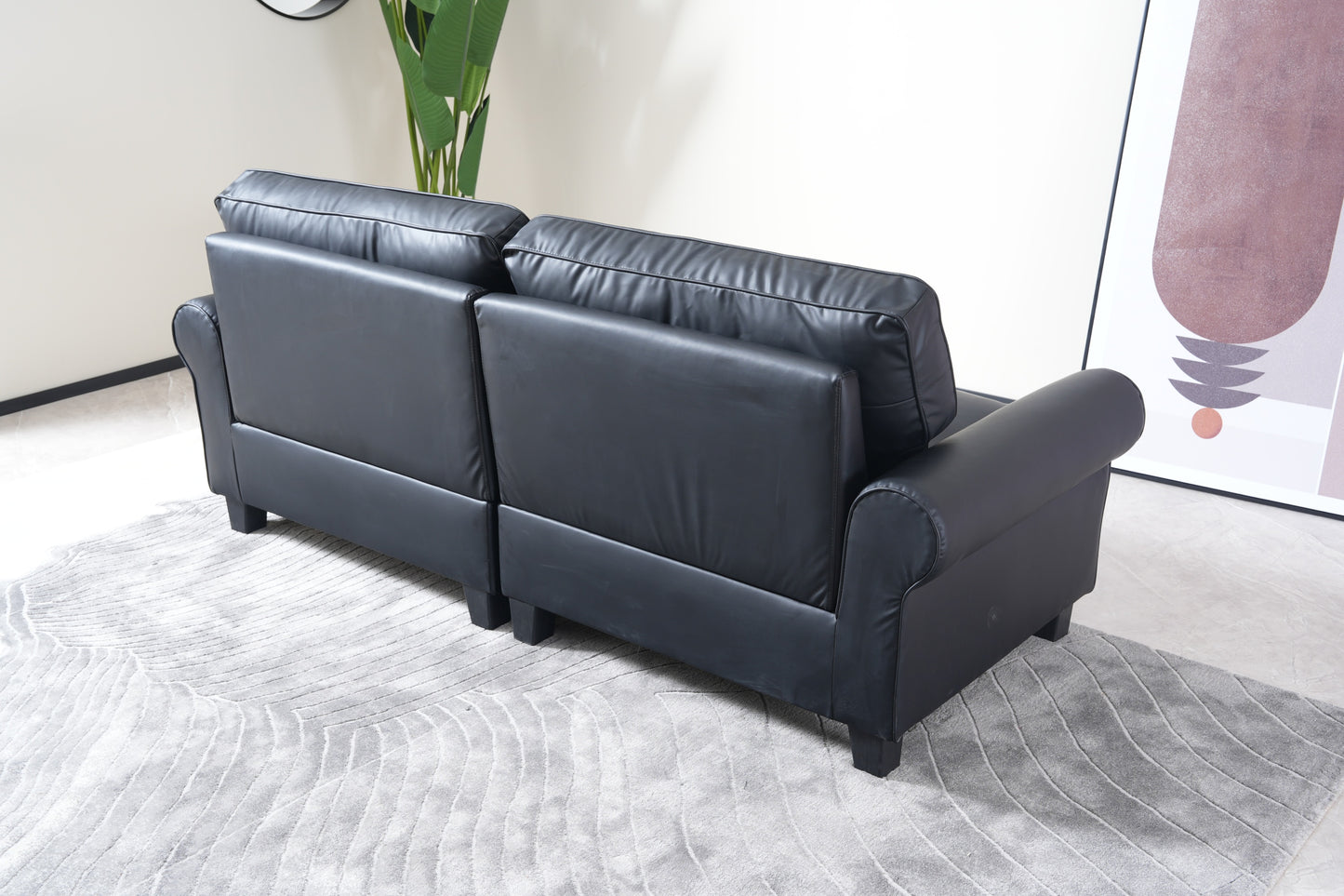 Santana Fabric Rolled Arm Loveseat - Black