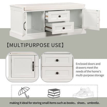 Stash Storage Bench with 2 Drawers and 2 Cabinets - White