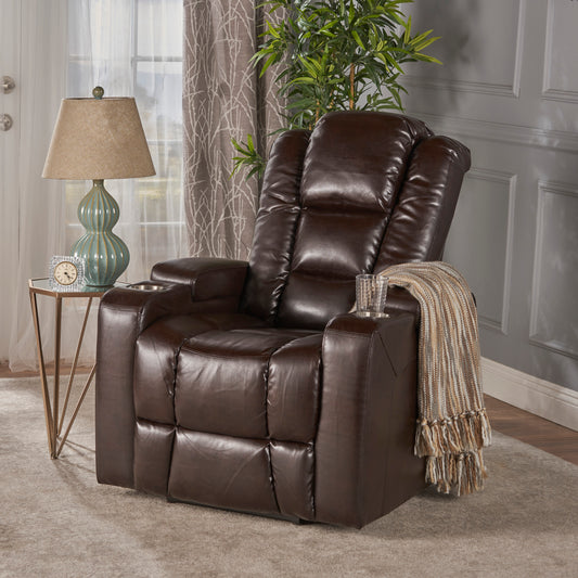 Mylah Recliner Chair PU with Arm Storage with USB - Brown