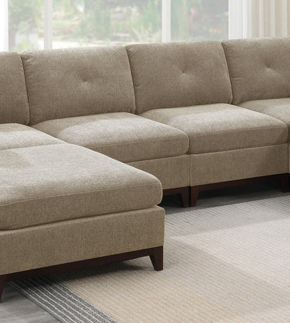 Khal Camel Chenille Fabric Modular Sectional 6pc Set 2x Corner Wedge 2x Armless Chairs and 2x Ottomans