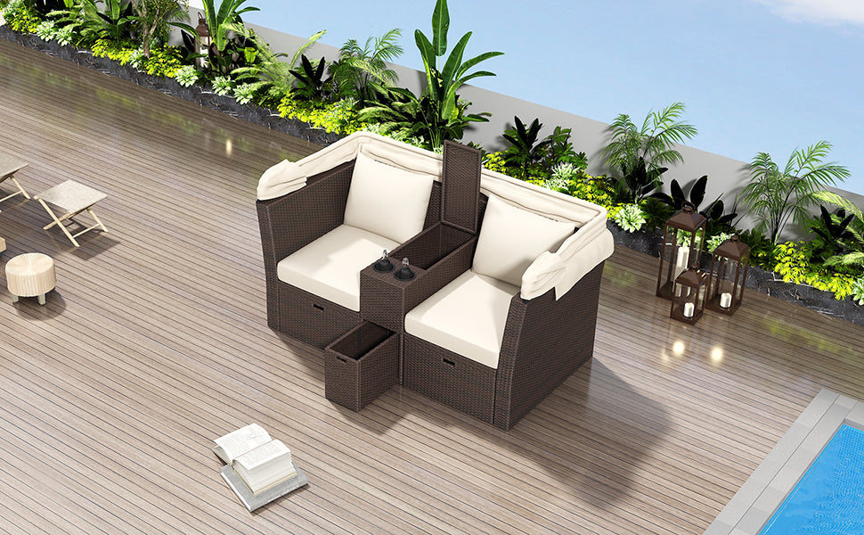 Ginson 2-Seater Outdoor Patio Daybed - Beige