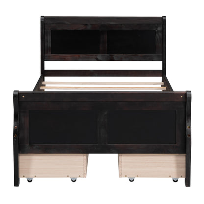 Meg Twin Size Wood Platform Bed with 4 Drawers - Espresso