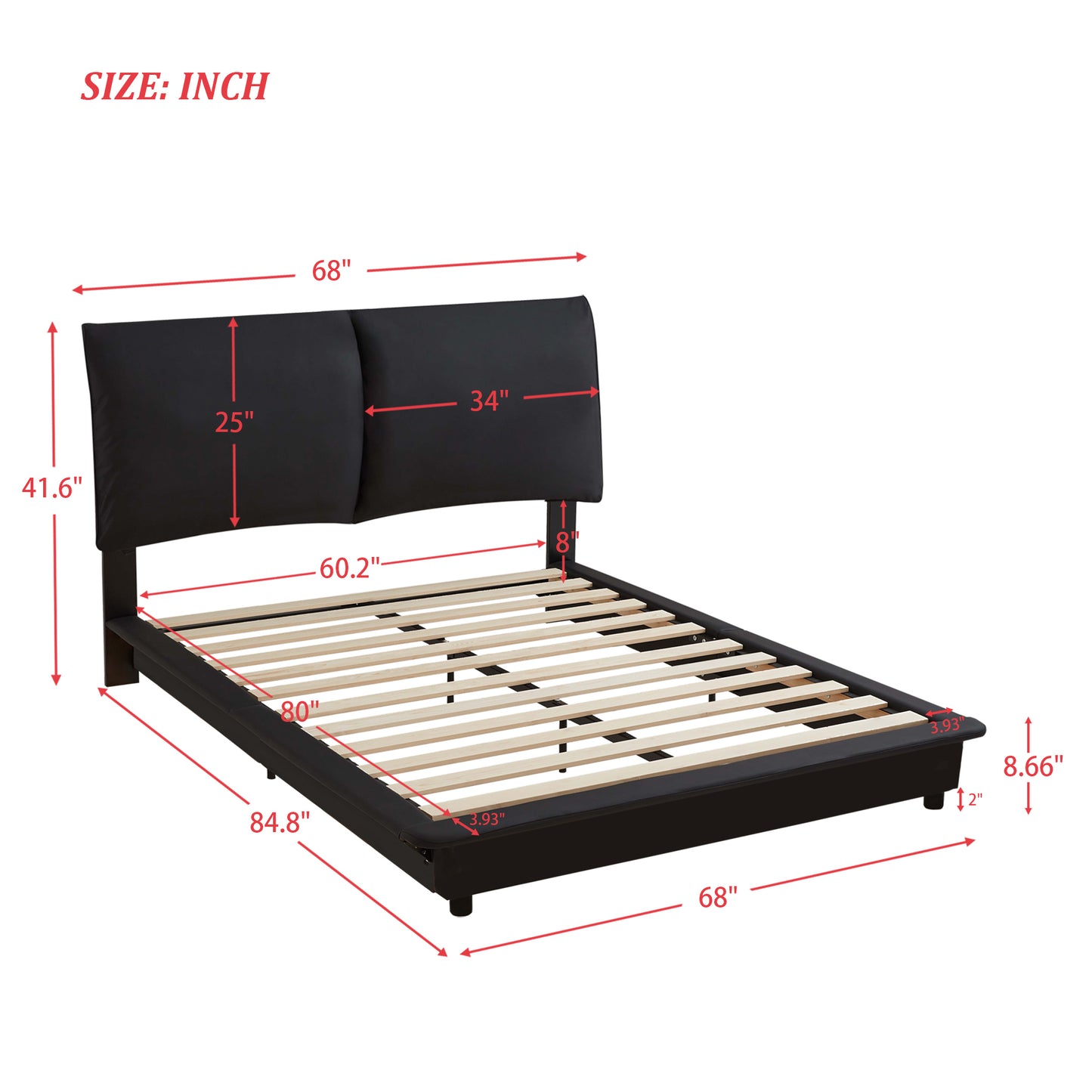 Veda Queen Size Upholstered Platform Bed with Sensor Light - Black