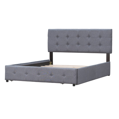 Draco Queen Size Platform Bed with 4 Drawers - Dark Gray