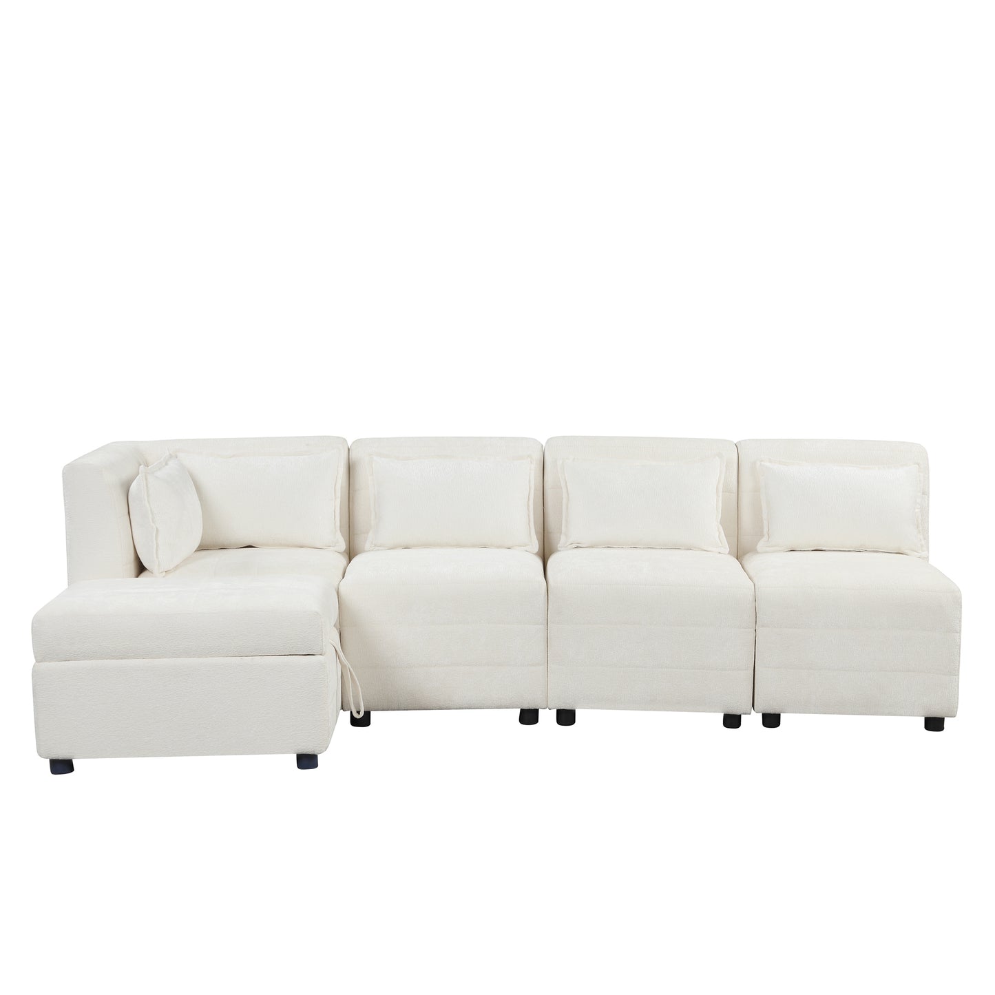 Lexi Sectional Sofa 5-seater Modular Couches with Storage Ottoman - Cream