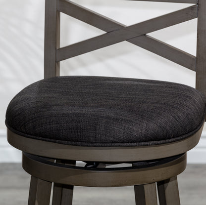 Counter Height X-Back Swivel Stool, Weathered Gray Finish, Charcoal Fabric Seat