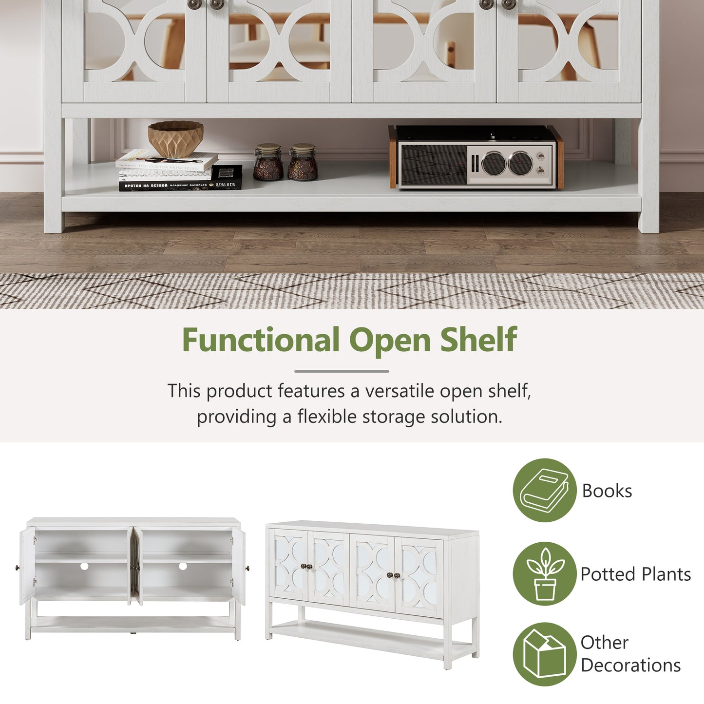 Stasia Sideboard Buffet with Mirrored Doors - Antique White