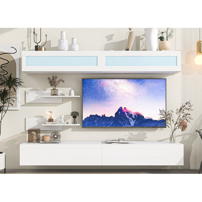 Sega Wall Mount Floating TV Stand with Four Media Storage - White