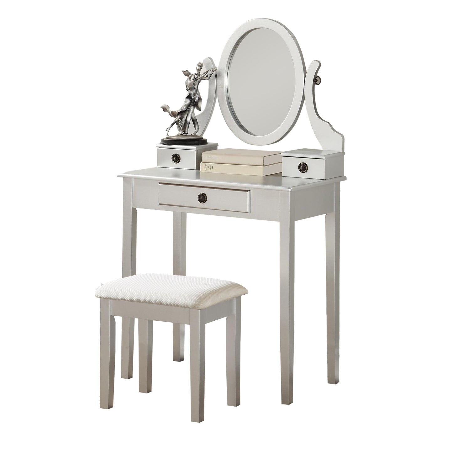 Moniya Makeup Vanity Table and Stool Set - Silver