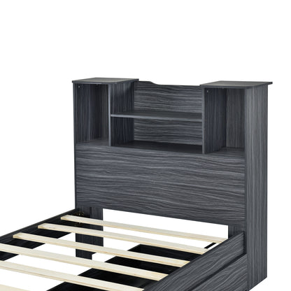 Taz Twin Size Platform Bed Frame with 4 Open Storage Shelves - Gray