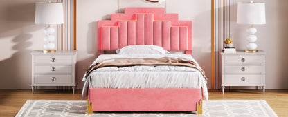 Neco Full Size Platform Bed with LED and 4 Drawers - Pink