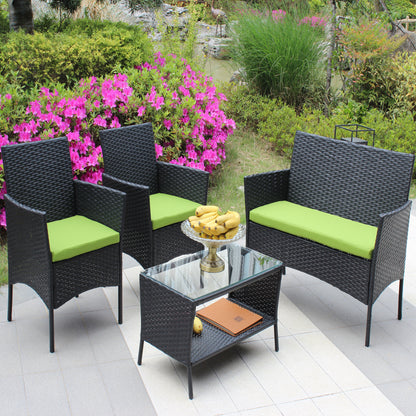 Miola 4 Pc Outdoor Patio Wicker Ratten Furniture Set - Green Cushion