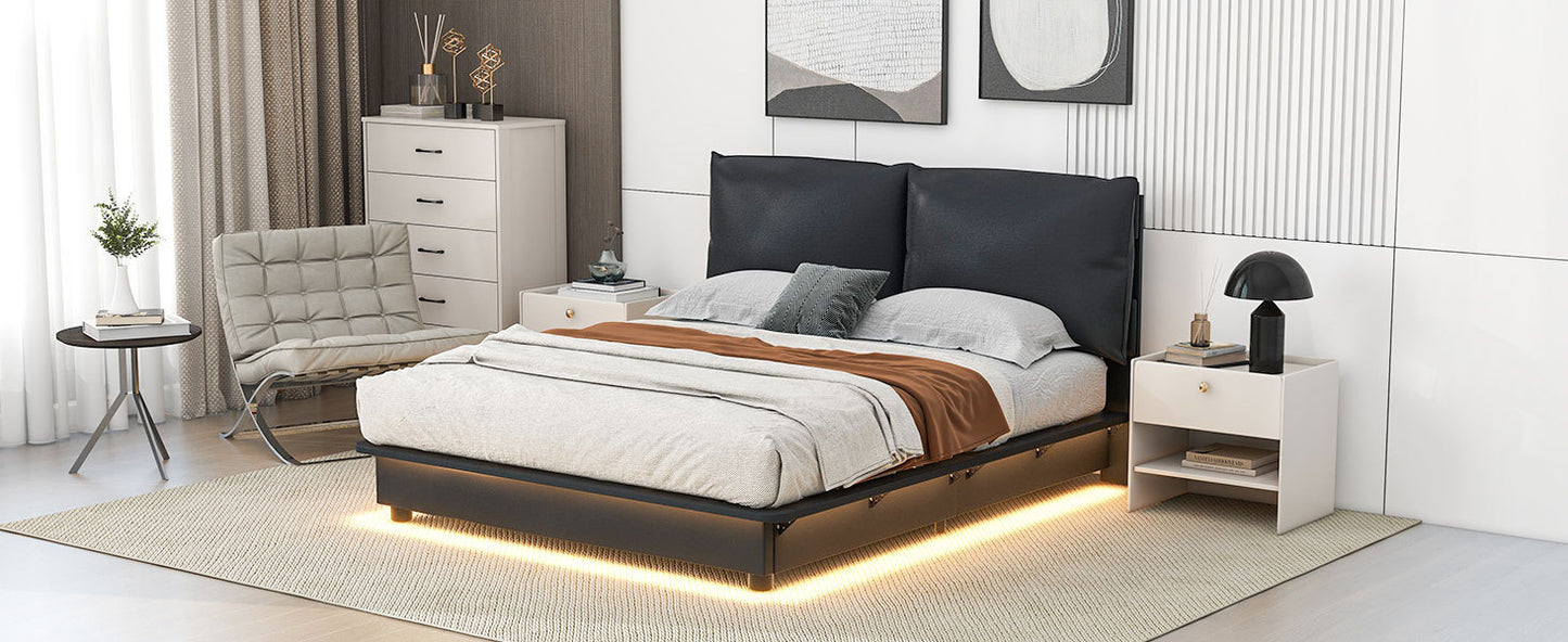 Veda Queen Size Upholstered Platform Bed with Sensor Light - Black