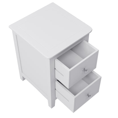 New Port 2 Drawers Solid Wood Nightstand End Table - White