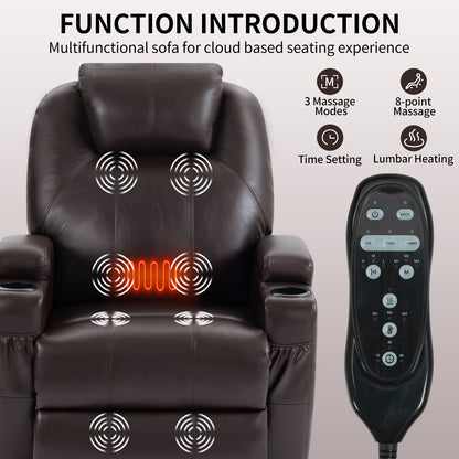 Adell Power Lift Recliner Chair with Heat and Massage - Brown