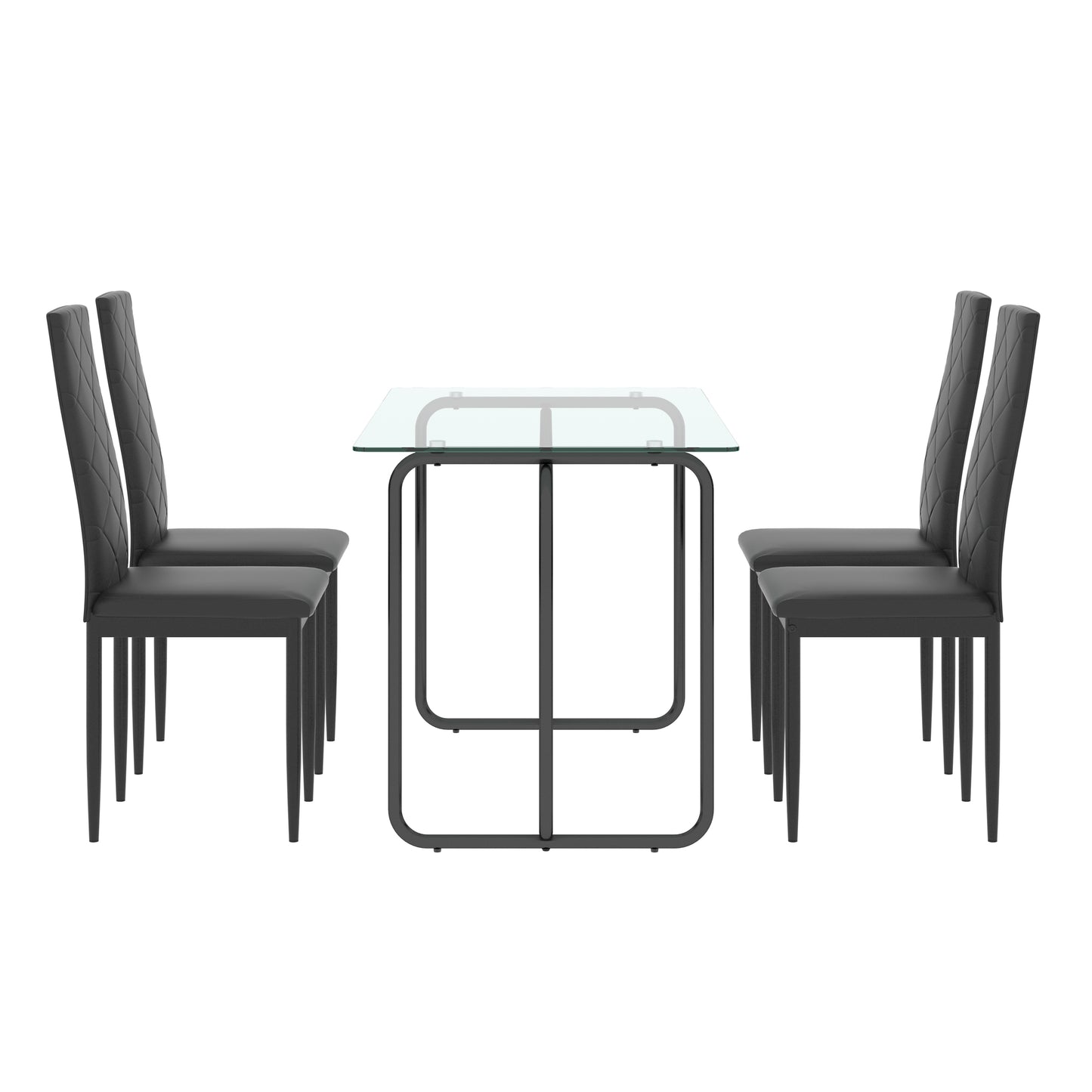 Parks 5pc Dining Set Tempered Glass Table 4x Side Chairs - Black