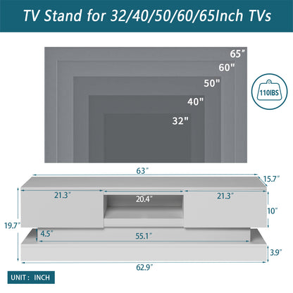 Scape 65 inchesGlossy TV Stand with LED Lights- White