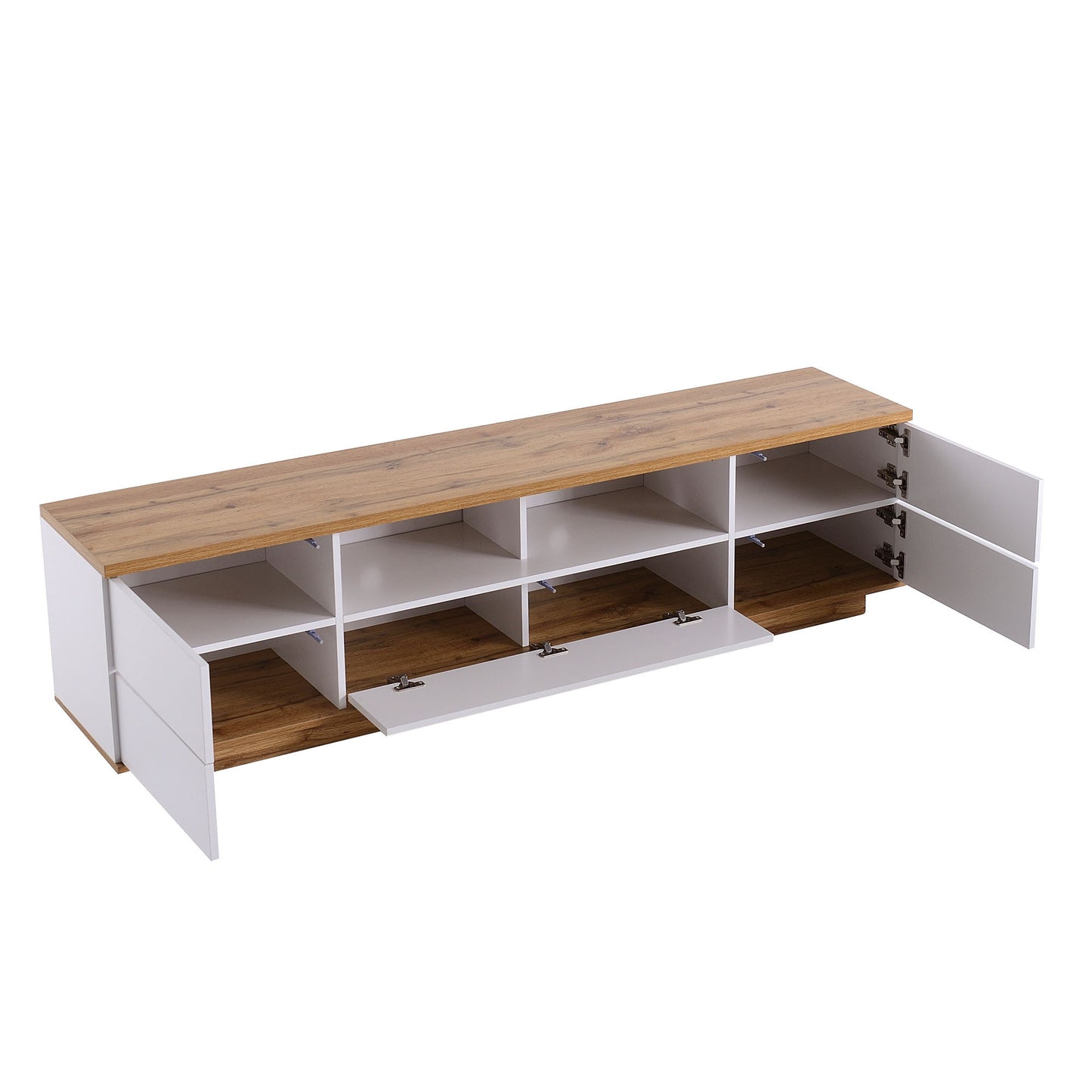 Dena Modern TV stand with Door Rebound Device - White+Natural