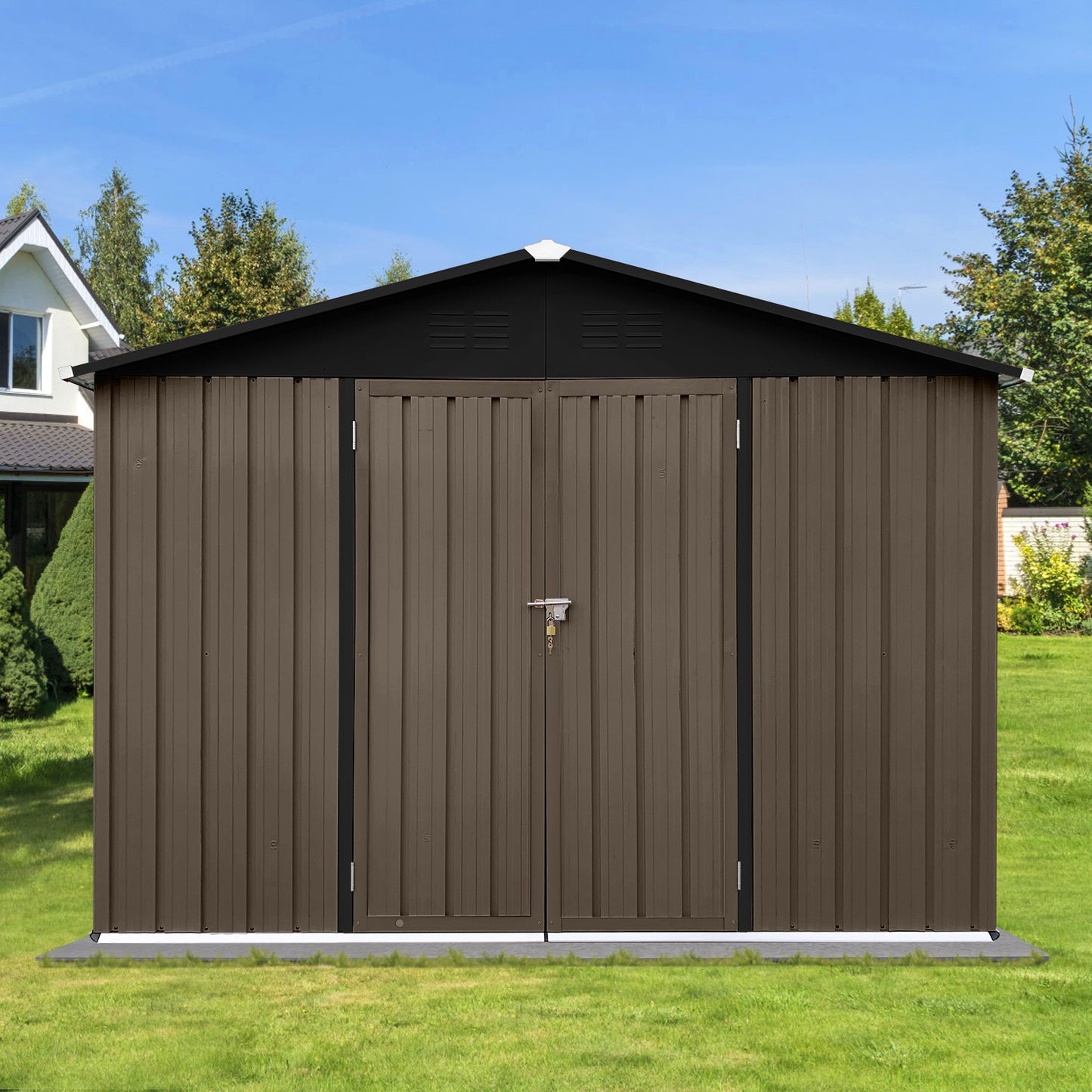 Homer 10 X 8 ft Metal Garden Sheds Outdoor Storage - Brown+Black