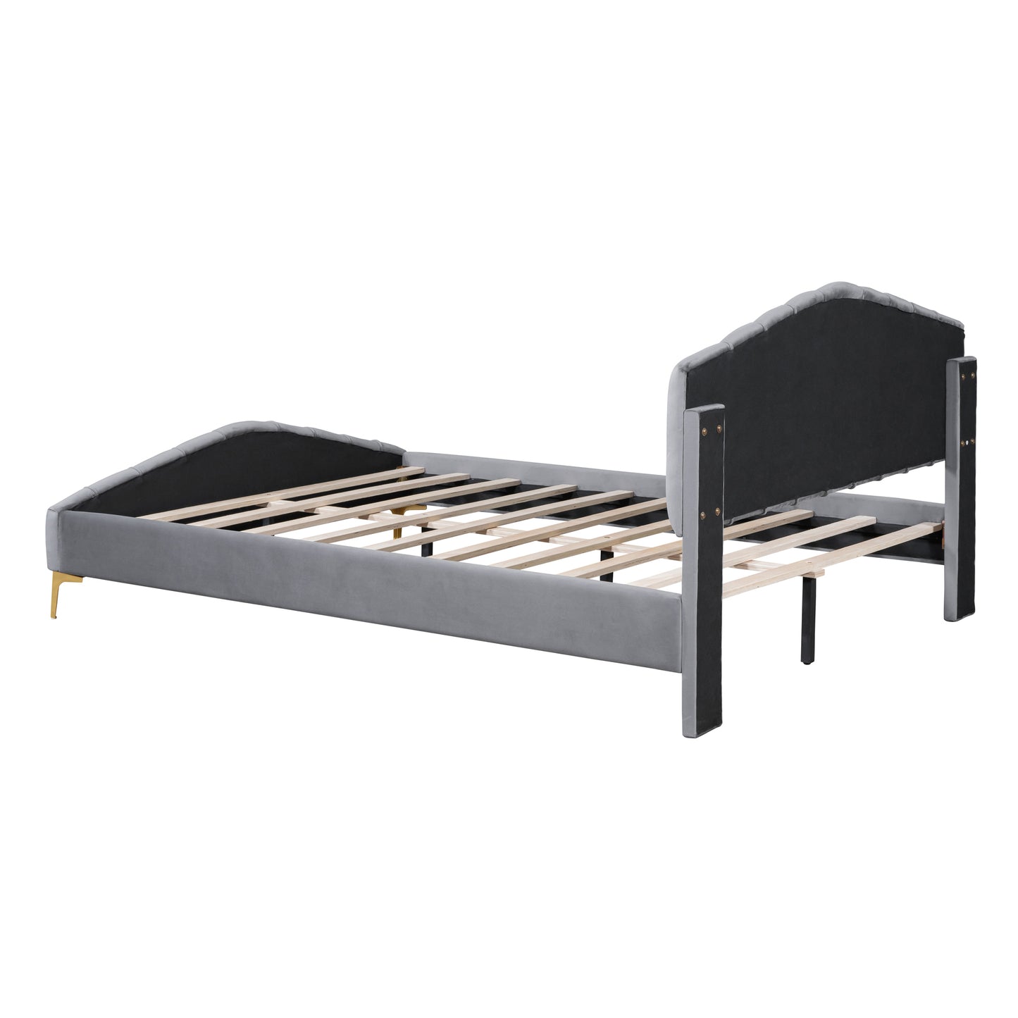 ZuZu Queen Size Velvet Platform Bed with Metal Bed Leg - Gray