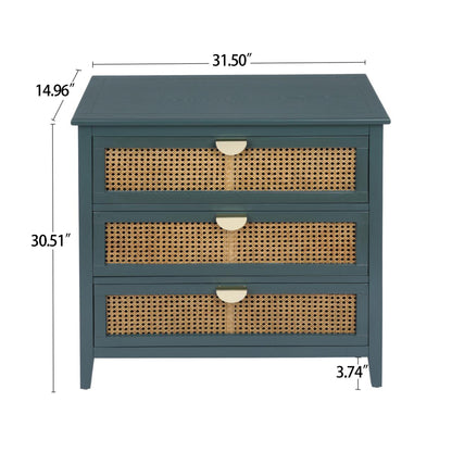 Valerie Natural Rattan 3 Drawer Cabinet - Green