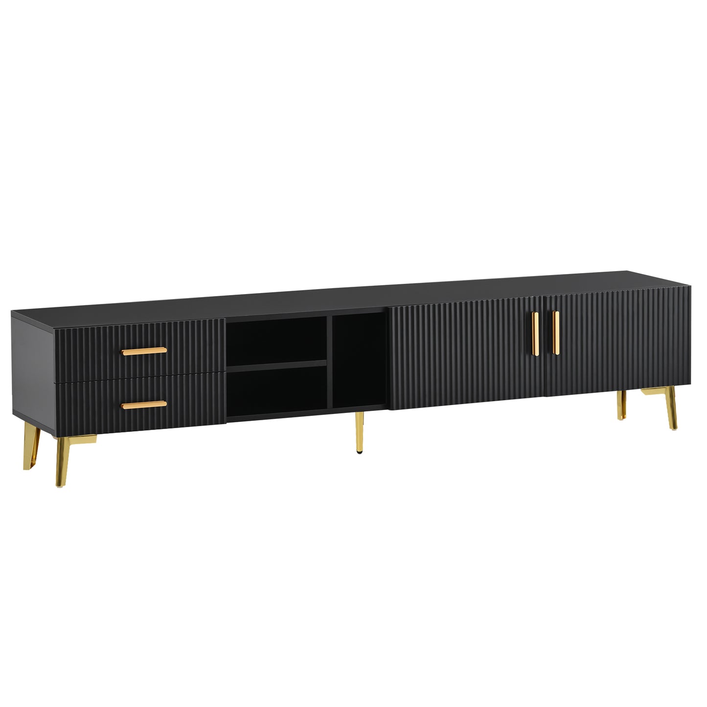 Eden II Stylish TV Stand with 5 Champagne Legs - Black