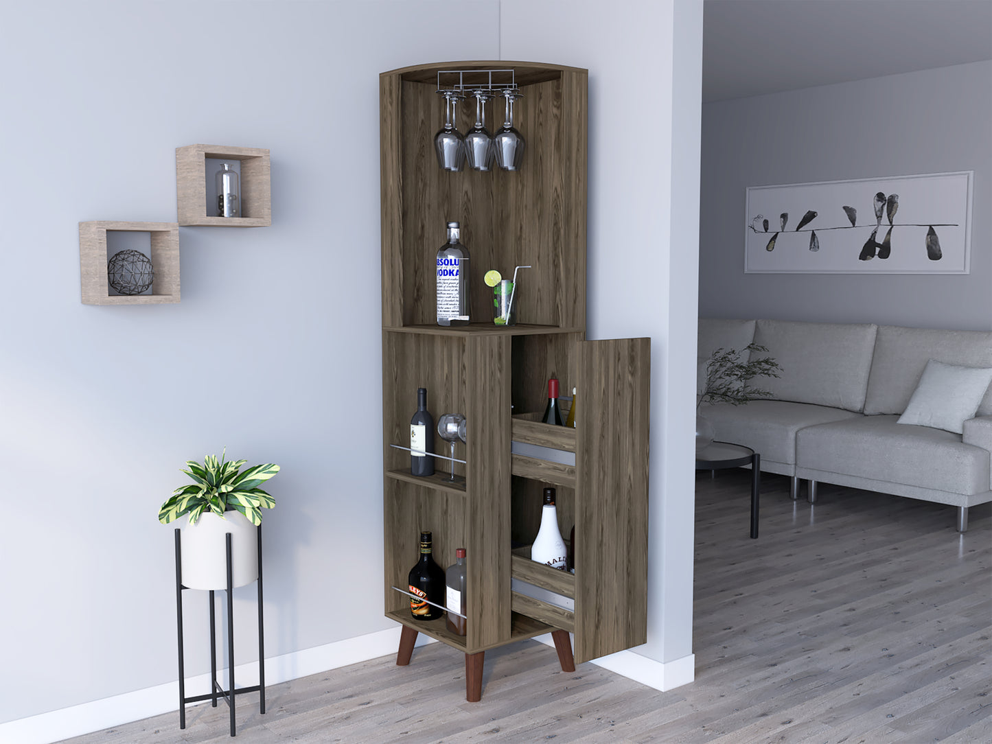 Plex Corner Bar Cabinet - Dark Brown