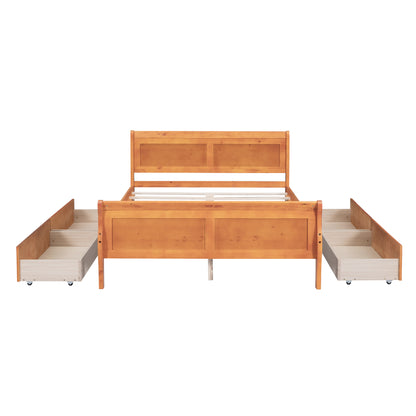 Meg Full Size Wood Platform Bed with 4 Drawers - Oak