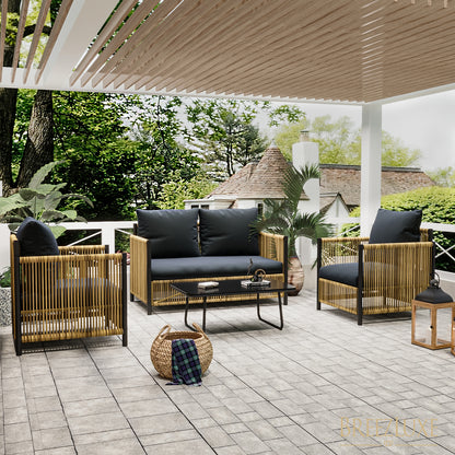 Pax 4 Pc Outdoor Patio Rattan Wicker Set - Black