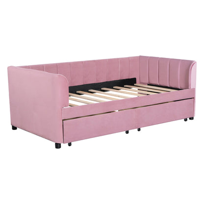 Tano Twin Size Upholstered Daybed with Drawers - Pink