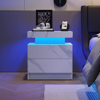 The Gate LED Nightstand with 2 Drawers - Matte White